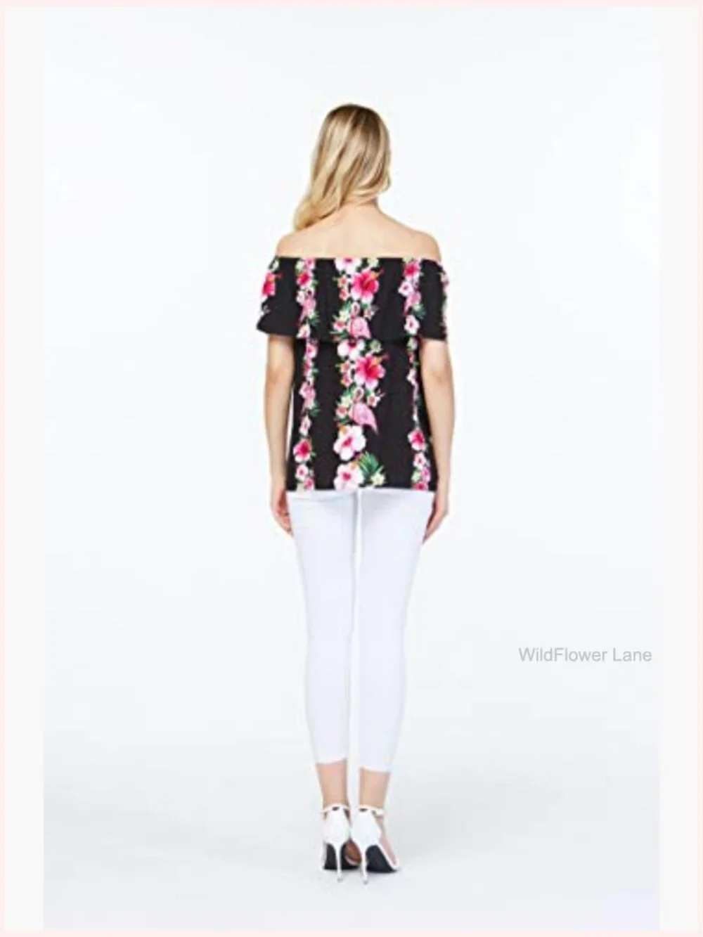 Matching Hawaiian Luau Shirt & Off-Shoulder Ruffle Top Set